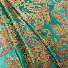 Pure Banarasi Dola Silk Soft Brocade with Position Print on Firozi Base
