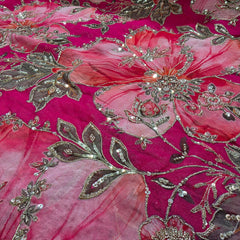 Fuschia Pink Organza Mahima Mahajan inspired with cutdana & sequin work with Floral Position Print