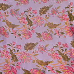 Multi-color Floral Digital Print on Lilac Organza Fabric with Handwork