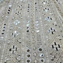 Embroidered Dyeable Georgette Fabric with Sequin, Cutdana Stripes with Mirrorwork