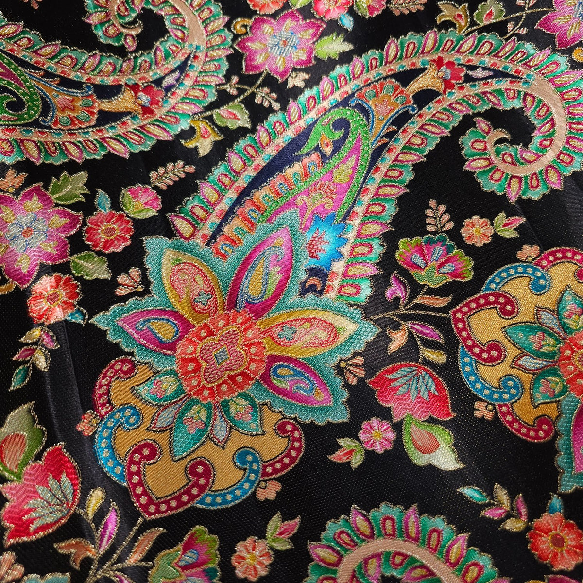 Pure Banarasi Dola Silk Soft Brocade with Position Print on Black Base