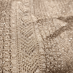Gold Embroidered Dyeable Tissue Fabric with Gemetric & Floral Cutdana & Zari work in Linear Pattern