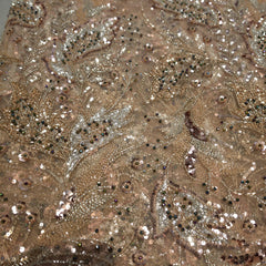 Champagne Gold with Hue of Salmon Color Embroidered Net Fabric with Cutdana & Sequin Work