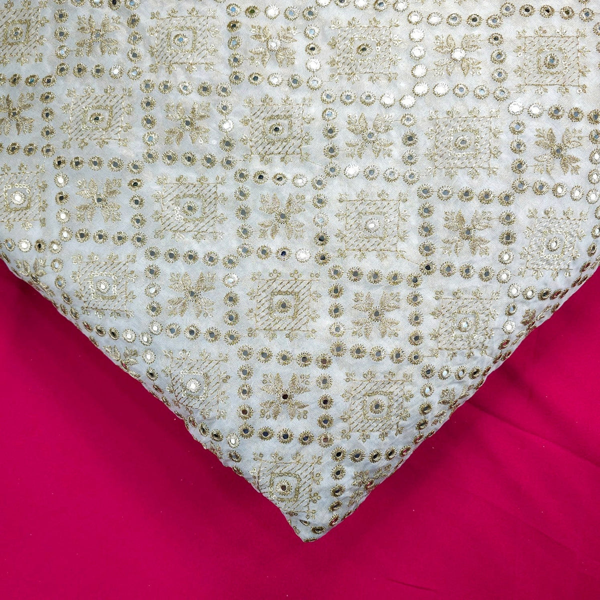 Sheesh-Aura Dyeable Georgette Fabric with Diamond Grids Mirror, Sequin and Zari Work