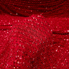Red Embroidered on Red Georgette Fabric with Cutdana & Sequin Work