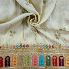 Nazm Hand Embroidered Dyeable Shimmer Tissue with Embroidered Multicolor Border