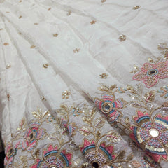 DYEABLE Crepe Fabric with Multi-color Floral Border