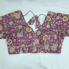 Embroidered Opera Mauve Blouse with Half Sleeves and V Neckline