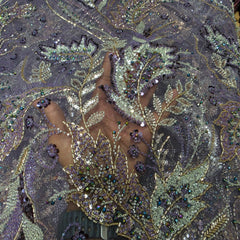English Lavender Color Embroidered Net Fabric with Cutdana & Sequin Work