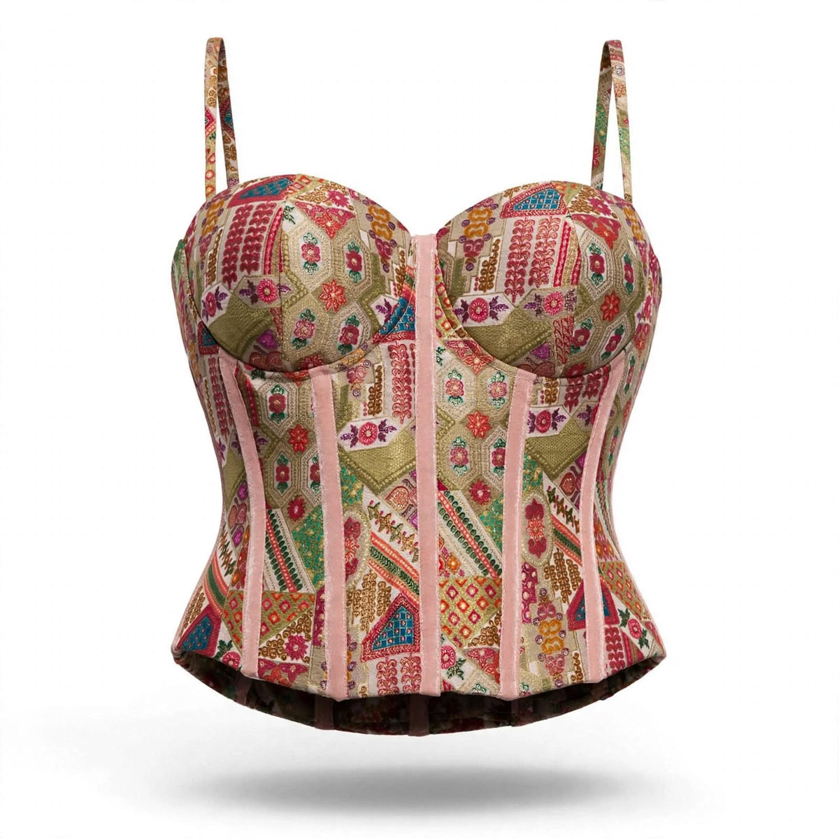 Designer Readymade Corset on White Brocade Fabric