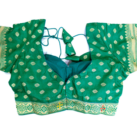 Embroidered Green Silk Brocade Blouse with Sweetheart Neckline
