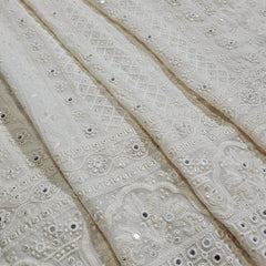 Embroidered White Dyeable Georgette with Border Floral, Geometric Threadwork & Mirror Highlights