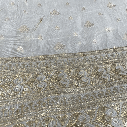 Embroidered Dyeable Tissue Brocade with Zari, Sequin work Border