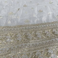 Embroidered Dyeable Tissue Brocade with Zari, Sequin work Border