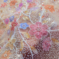 Embroidered Golden Organza with Floral Applique & Cutdana, Sequin Work