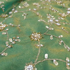 Mirha Hand Embroidered Pale Green Organza Shimmer Tissue with intricate Floral Sequin Embroidery