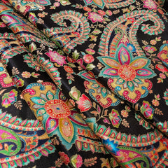 Pure Banarasi Dola Silk Soft Brocade with Position Print on Black Base