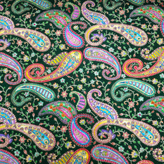 Dark Green Crepe Base Fabric with Multicolor Embroidery & Zari, Sequin work