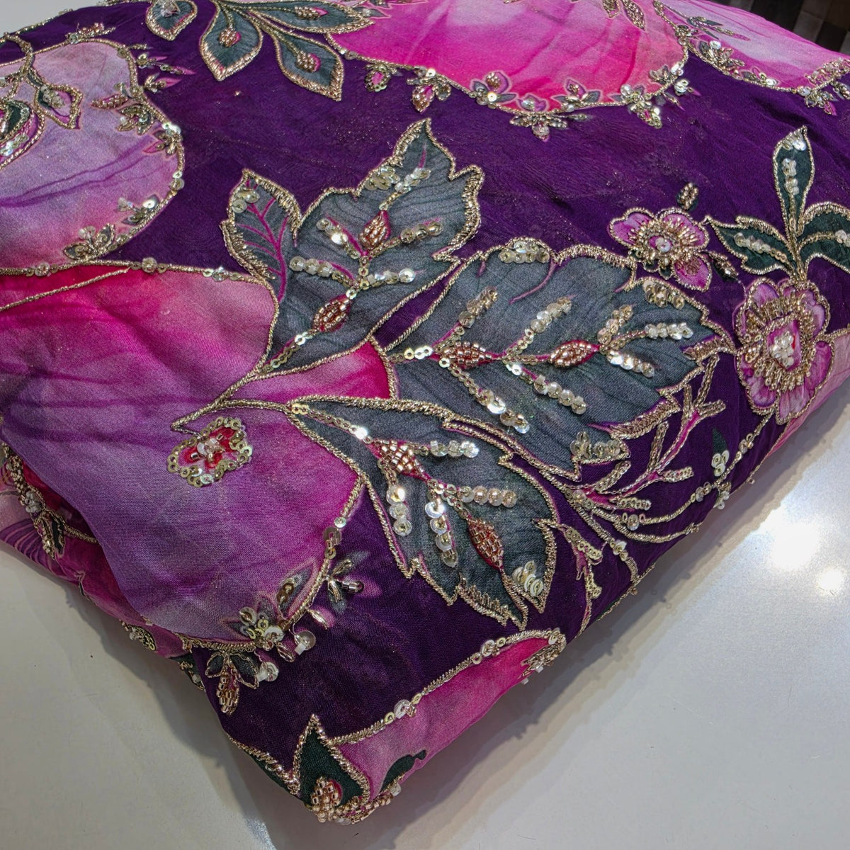 Purple Organza Mahima Mahajan inspired with cutdana & sequin work with Floral Position Print