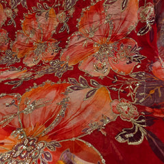 Red, Orange Organza Mahima Mahajan inspired with cutdana & sequin work with Floral Position Print