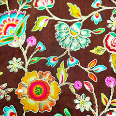 Embroidered Brown Blouse with Half Sleeves and V Neckline