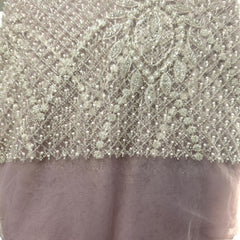 Dusk Lilac Embroidered Net Fabric with Heavy Sequins, Beads & Pearl Work