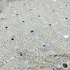 Embroidered Dyeable Georgette Fabric with Sequin, Cutdana Stripes Work with Mirrorwork