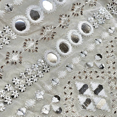 Embroidered Dyeable Georgette Fabric with Sequin, Cutdana Stripes with Mirrorwork