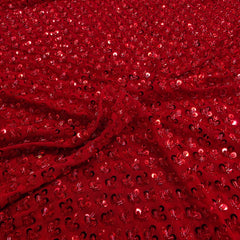 Red Embroidered on Red Net Fabric with Cutdana & Sequin Work