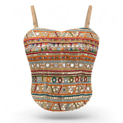 Designer Readymade Corset on Multi-color Embroidered Net Fabric with Mirror Work