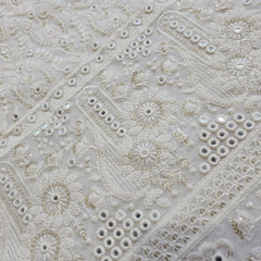 Embroidered White Dyeable Georgette with Floral Threadwork, Sequin Highlights & Border