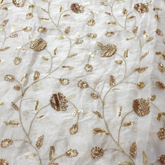 Dyeable Organza Fabric with Gold Sequin & Rose Gold Cutdana Butta work