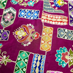 Embroidered Wine Blouse - Sweetheart Neckline with tie -up dori