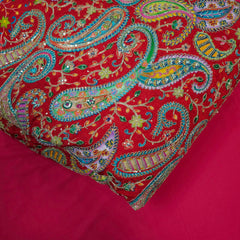 Bright Red Crepe Base Fabric with Multicolor Embroidery & Zari, Sequin work