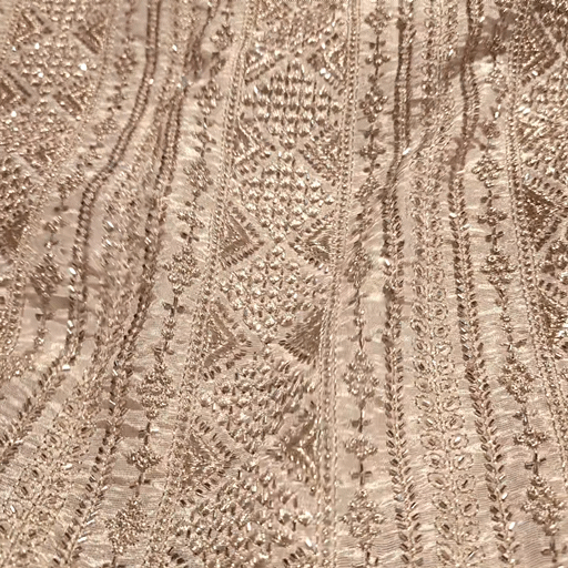 Gold Embroidered Dyeable Tissue Fabric with Gemetric Cutdana & Zari work in Linear Pattern