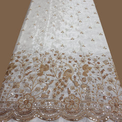 DYEABLE Crepe Fabric with Sequin, Cutdana and Zari work Peacock Border
