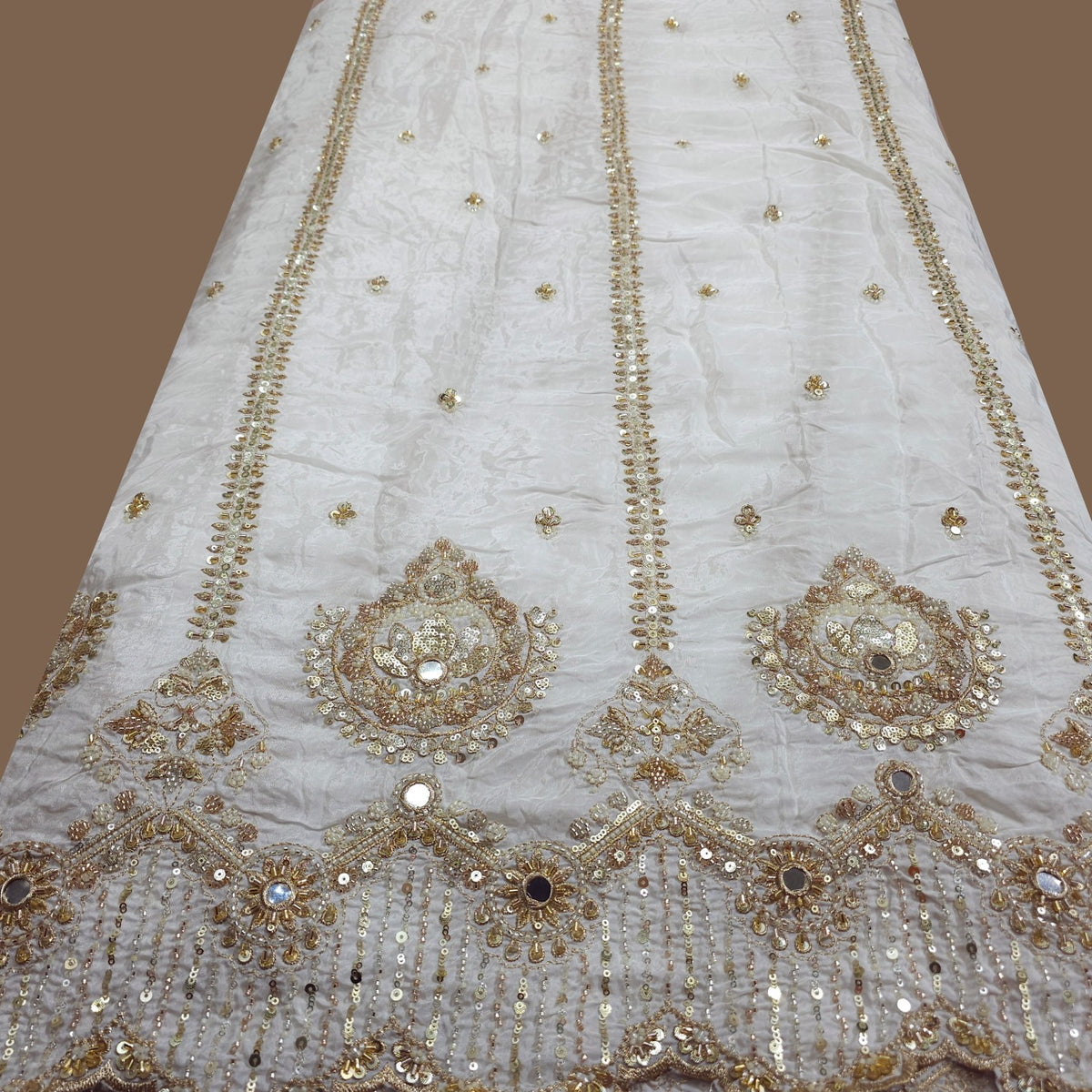 DYEABLE Crepe Fabric with Cutdana, Bead work Border & Mirror Highlights