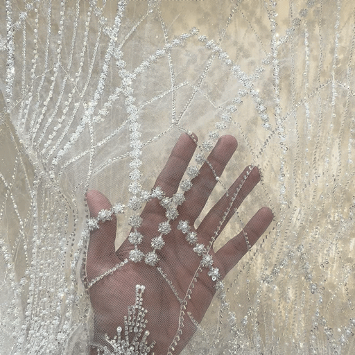 Mint Frost Embroidered Net Fabric with Heavy Sequins, Beads & Pearl Work