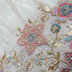 DYEABLE Crepe Fabric with Multi-color Floral Border