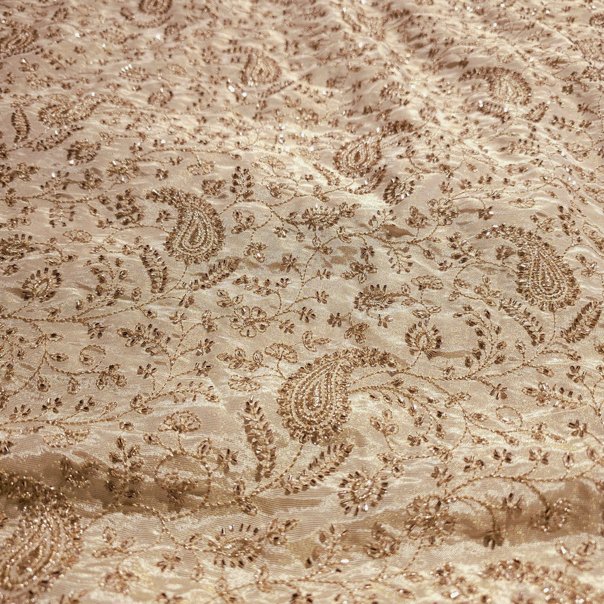 Gold Embroidered Dyeable Tissue Fabric with Gemetric & Floral Cutdana & Zari work