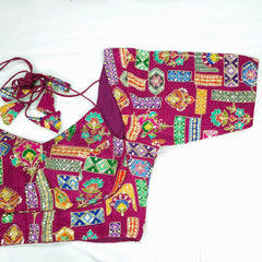 Embroidered Wine Blouse - Sweetheart Neckline with tie -up dori