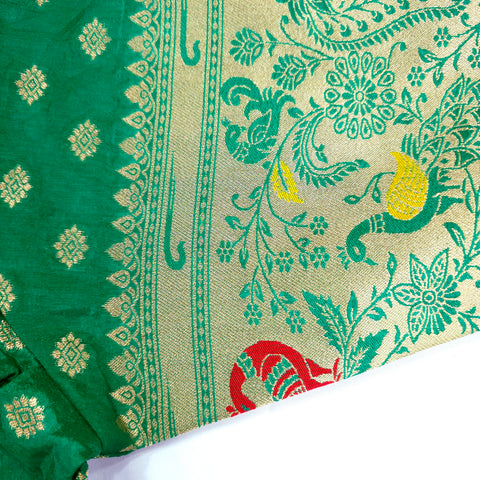 Embroidered Green Silk Brocade Blouse with Sweetheart Neckline