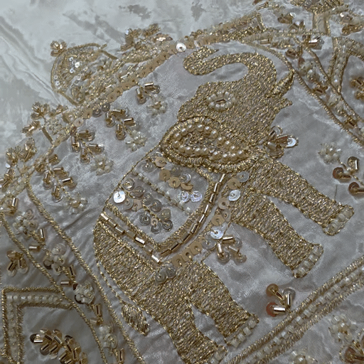 DYEABLE Crepe Fabric with Sequin, cutdana and zari work Elephant Border