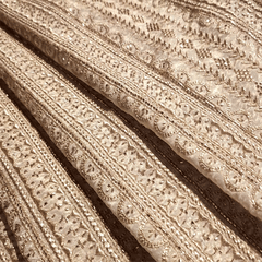 Gold Embroidered Dyeable Tissue Fabric with Gemetric & Floral Cutdana & Zari work in Linear Pattern