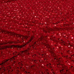 Red Embroidered on Red Net Fabric with Cutdana & Sequin Work