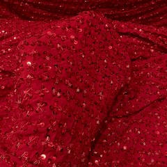 Red Embroidered on Red Georgette Fabric with Cutdana & Sequin Work
