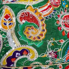 Embroidered Green Blouse with Attached Sleeves and V Neckline