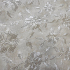 Embroidered White Net Fabric with all over Floral Pattern