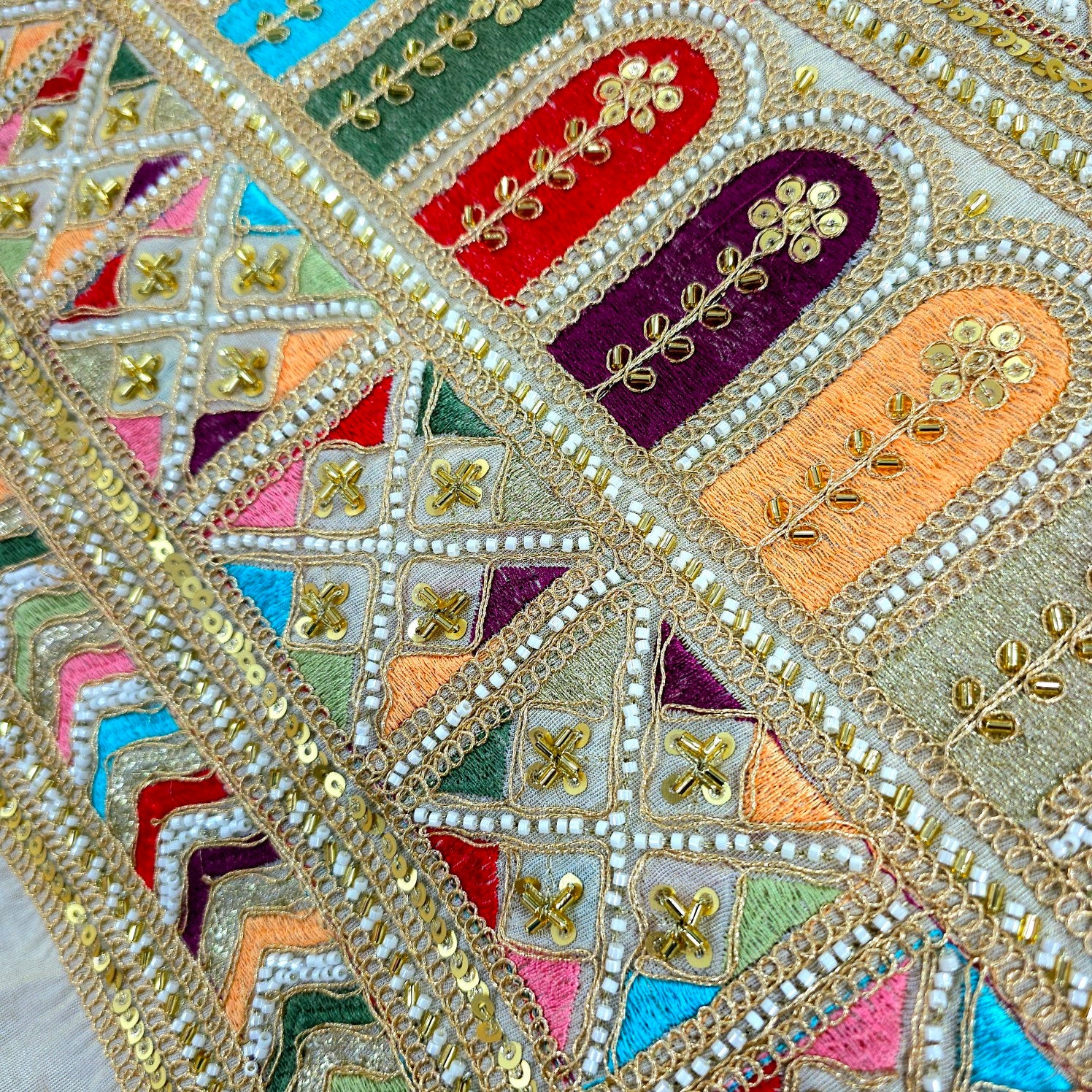 Nazm Hand Embroidered Dyeable Shimmer Tissue with Embroidered Multicolor Border