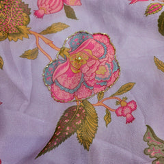 Multi-color Floral Digital Print on Lilac Organza Fabric with Handwork